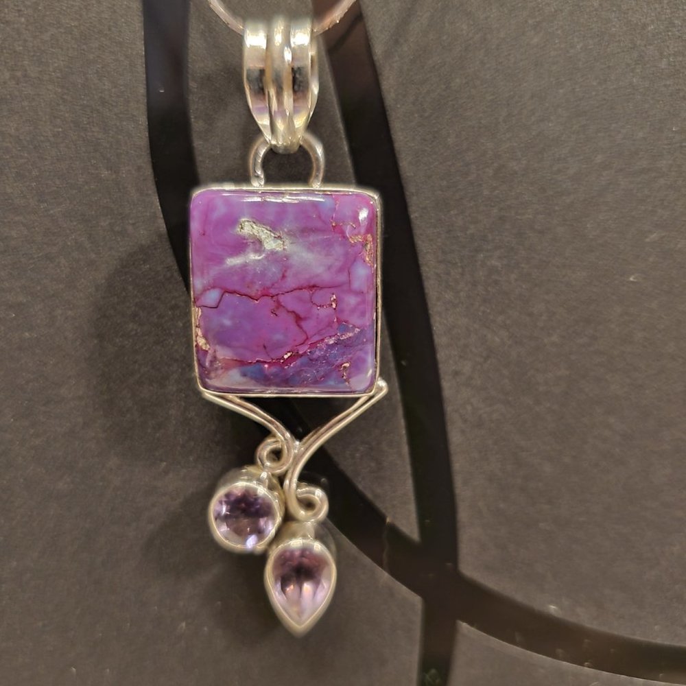 RUBI  ZOISITE  &  AMETHYST  STERLING  SILVER  PENDANT - Picture 2 of 7